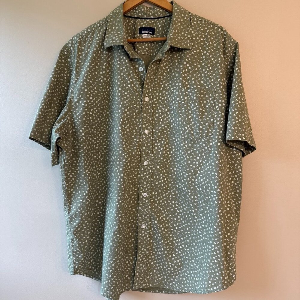 Men’s Green Tropical Shirt Short Sleeve XL Button Up Casual Summer